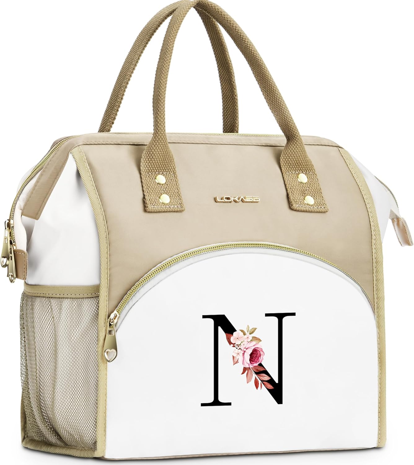 Initial Lunch Bag Women, Cooler Insulated Lunch Bag for Girls, Large Adult Leakproof Lunch Box for Picnic Work, Personalized Tote Bag, Birthday Gifts/Mothers Day Gifts, Letter K.