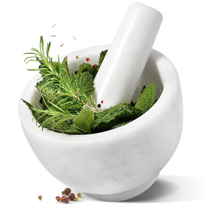 Koville Luxury Marble Mortar and Pestle Set, 7"-4cups Grinder Bowl for Guacamole, Salsa, Pill Crusher, Spice, Herb, Garlic, Nut, Heavy Duty Grinder for Kitchen