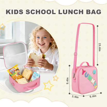 Kids Lunch Box for Kids Insulated Reusable Lunch Bag Tote Durable Children Leak-proof Lunchbox with Adjustable Shoulder Strap for School Daycare Travel Picnic (Navy - 3D Dinosaur)