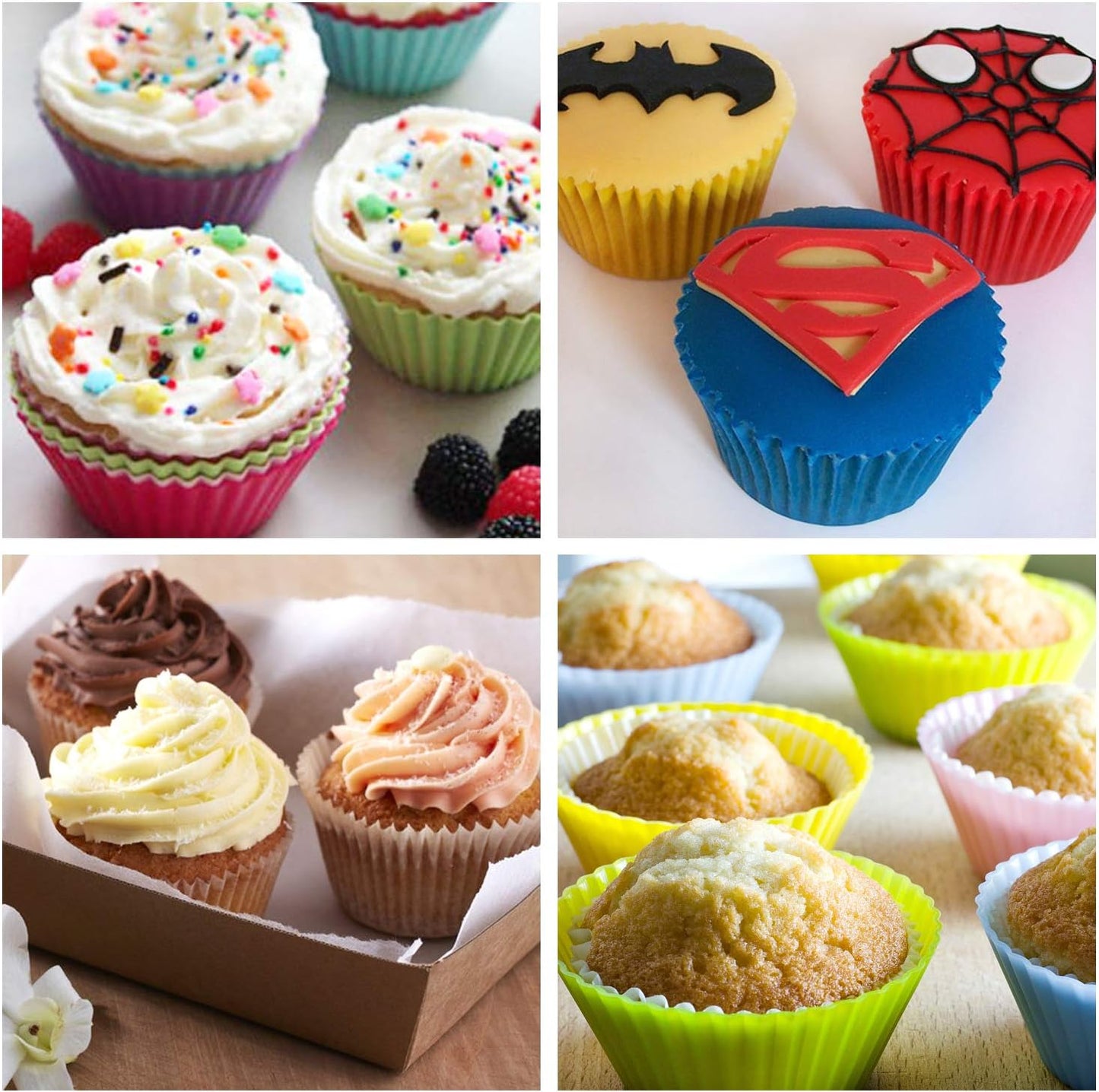 "Honbay 12PCS Silicone Square Reusable Cake Cup Sets Baking Cups Nonstick Liner Molds Cupcake Baking Molds for Making Muffin, Chocolate, Bread (70 x 70 x 32mm)"