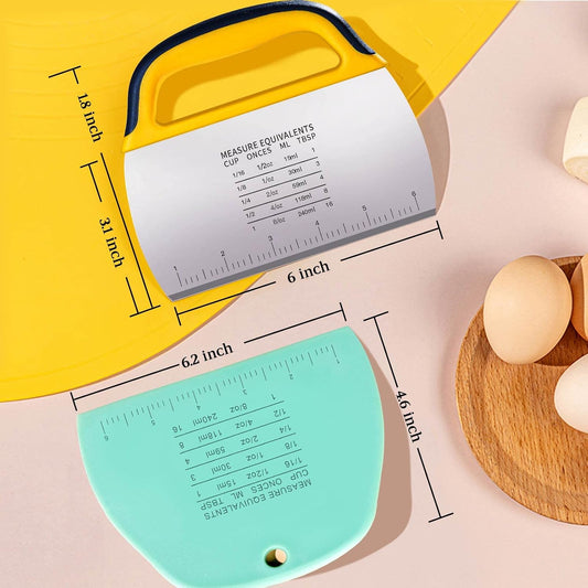 YGDZ Dough Scraper Chopper 2 Pcs, Stainless Steel Dough Cutter With Grip, Plastic Bench Scraper with Measuring Scale, Multipurpose Pizza Cutter, Pastry, Food Scraper for Baking, Dough, Bread, Cake