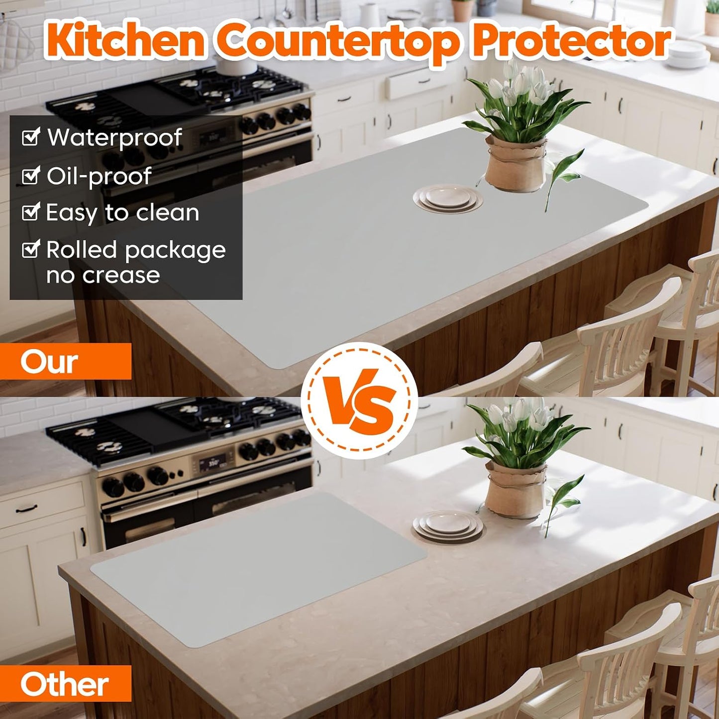 Extra Large Silicone Mat, 84”x24” Heat Resistant Mats for Countertop, Cuttable Waterproof Kitchen Counter Mat, Multipurpose Countertop Protector Mat, Silicone Mats for Kitchen Counter (Translucent)