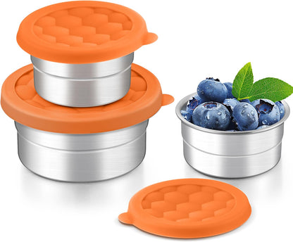 HaWare Stainless Steel Food Storage Containers with Silicone Lids, Leak-Proof Metal Snack Container, Round Lunch Box for Kids Adults, Stackable & Reusable Meal Prep Containers, Set of 3, Multicolor