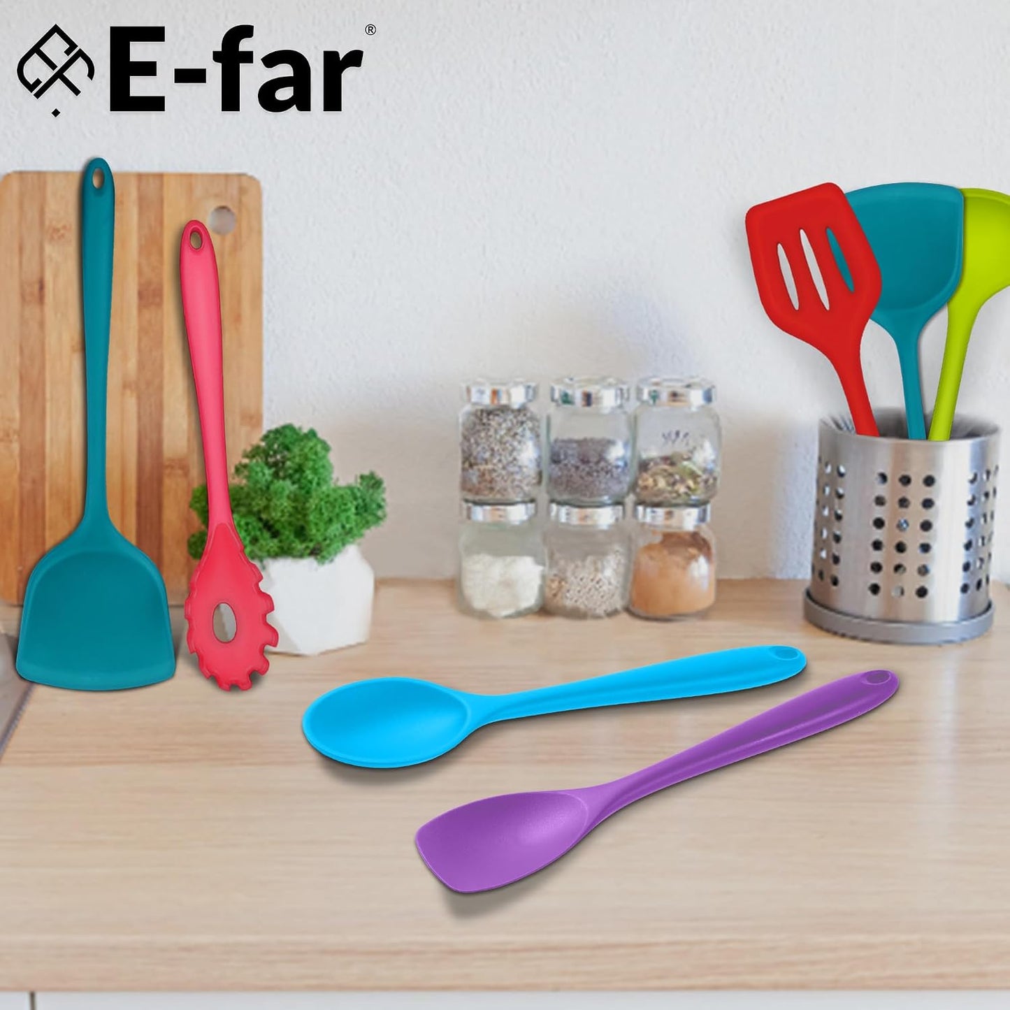 E-far 10 Pieces Silicone Cooking Utensils Set, Heat Resistant Kitchen Utensil Set for Nonstick Cookware, Kitchen Cooking Tools with Spatula, Spoon, Slotted Turner, Non-Toxic & Dishwasher Safe (Khaki)