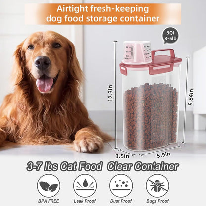 LEAWALK Airtight Small Cat Dog Pet Food Storage Containers BPA Free, with Large Pour Spout/1 Measuring Cup/ 4 Safety Locks and Double-layer Silicone Strip (Olive Gray x 2, 3L-2pack)