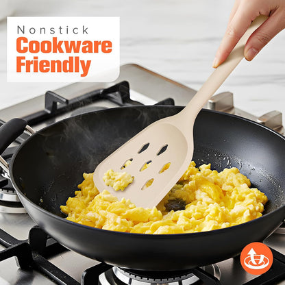 Silicone Spatula Set of 2 Pack, Heat Resistant Solid&Slotted Turner (WHITE)