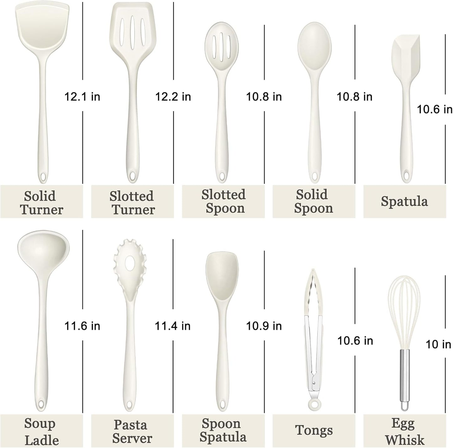 E-far 10 Pieces Silicone Cooking Utensils Set, Heat Resistant Kitchen Utensil Set for Nonstick Cookware, Kitchen Cooking Tools with Spatula, Spoon, Slotted Turner, Non-Toxic & Dishwasher Safe (Khaki)