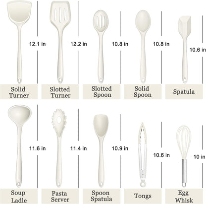 E-far 10 Pieces Silicone Cooking Utensils Set, Heat Resistant Kitchen Utensil Set for Nonstick Cookware, Kitchen Cooking Tools with Spatula, Spoon, Slotted Turner, Non-Toxic & Dishwasher Safe (Khaki)