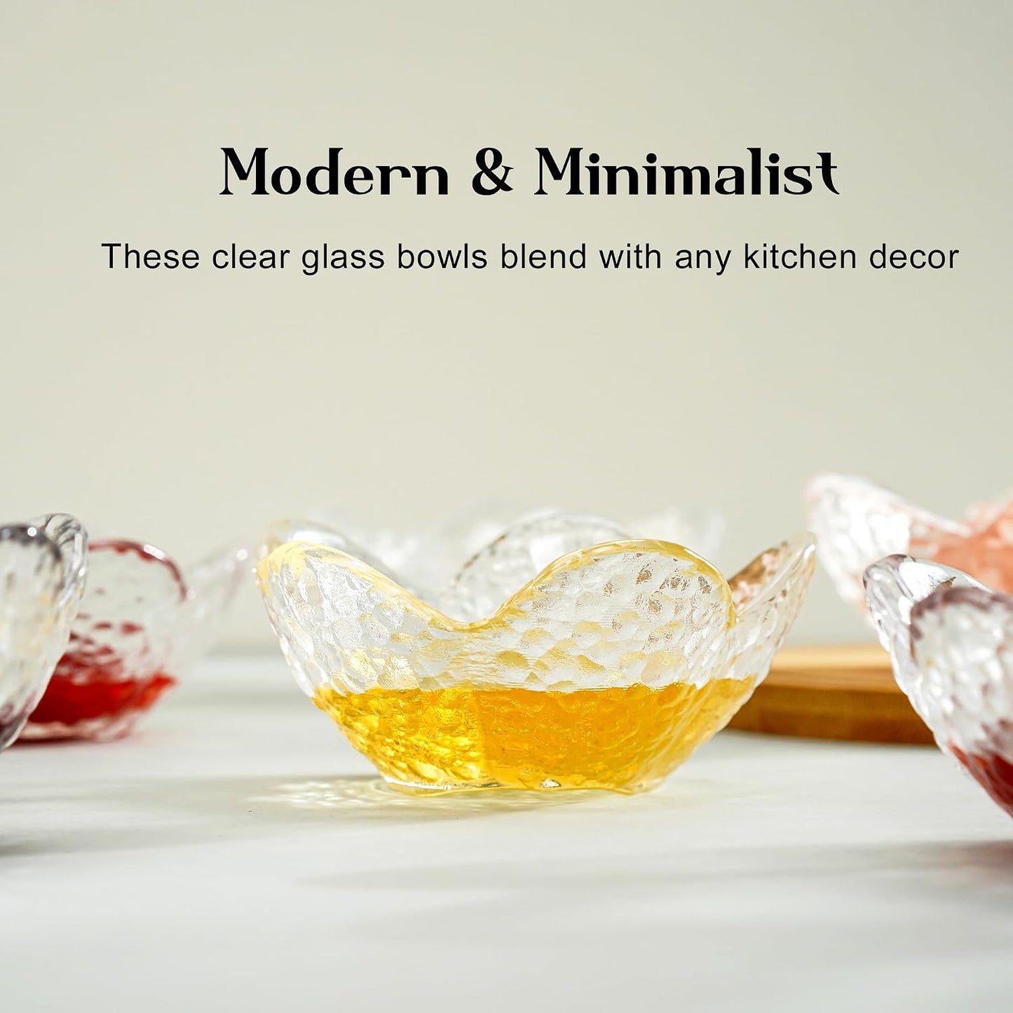 kanpura Mini Glass Bowls, Square Prep Bowl, Dishwasher Safe, Pinch Bowls for Dipping Spices Sauce, Stackable, 1.8 oz, Set of 6, (Clear)