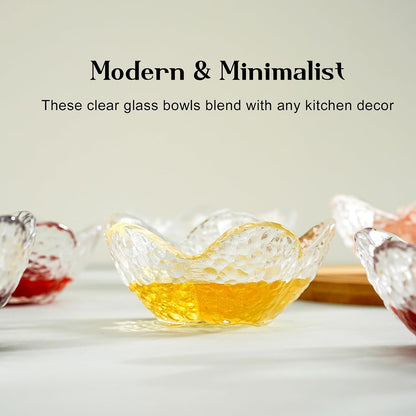 kanpura Mini Glass Bowls, Square Prep Bowl, Dishwasher Safe, Pinch Bowls for Dipping Spices Sauce, Stackable, 1.8 oz, Set of 6, (Clear)