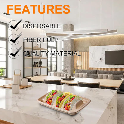15PCS Disposable Taco Holders for Party, Premium Paper Taco Plates with Dividers, Fiesta Taco Tray Holder, Taco Stands for 3 Tacos, Taco Tuesday Lazy Susan Taco Bar Serving Set for a Party