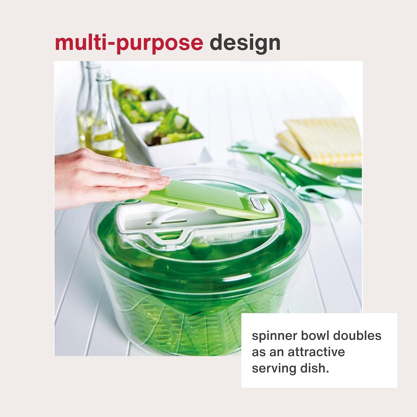 Zyliss Swift Dry Salad Spinner - Fruit Cleaner & Lettuce Spinner with Push Pump - Non-Slip Bowl - Dishwasher Safe - Large