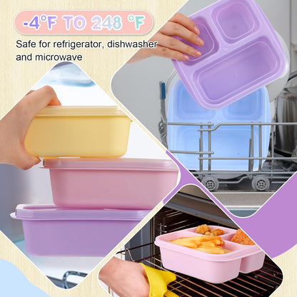 Honeydak 5 Pack Snack Containers 3 Compartment Bento Snack Boxes Divided Meal Prep Containers with Lids Reusable Adults Lunch Food Storage Box for School Work Travel(Elderberry)