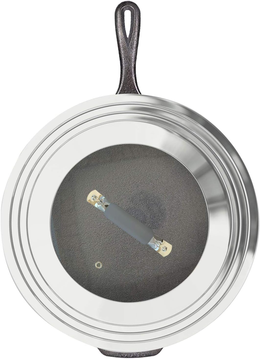 Universal Pans Pots Lid Cover Fit All 8.25 Inch to 12 Inch Pots/Pans/Woks Stainless Steel and Glass Lid with Heat Resistant Knob, Black
