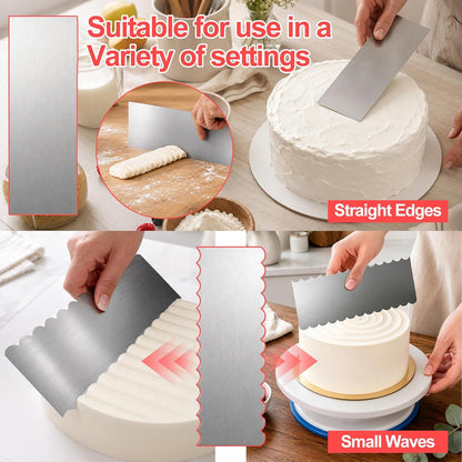 4 Pack Stainless Steel Cake Scraper, 8.6 Inch Textured Icing Smoother Comb