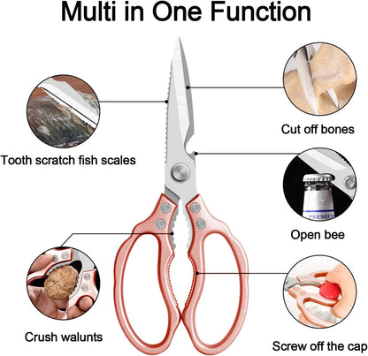 CGBE Kitchen Scissors, Multi-Purpose Kitchen Shears, Heavy Duty Dishwasher Safe Food Scissors for Chicken, Poultry, Fish, Meat & Herbs with Non-Slip Grips - Sliver
