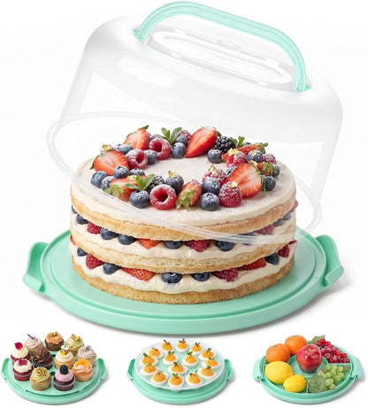HANSGO Cake Carrier with Lid and Handle, Extra Deviled Egg Containers, Cake Holder for 10 inch Cakes with 2 Handles, 11 Capacity Cupcake Carrier, Two Sided Base for Nuts, Fruits, Muffins, Pies, Pizza