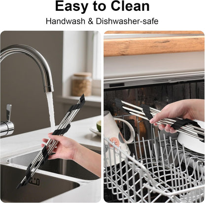 Corner Sink Caddy Triangle Dish Drying Rack for Sink Corner, Sponge Holder Roll Up Dish Drying Rack Over The Sink, Stainless Steel Kitchen Sink Organizer Drainer Mat Sponge Caddy for Counter Storage