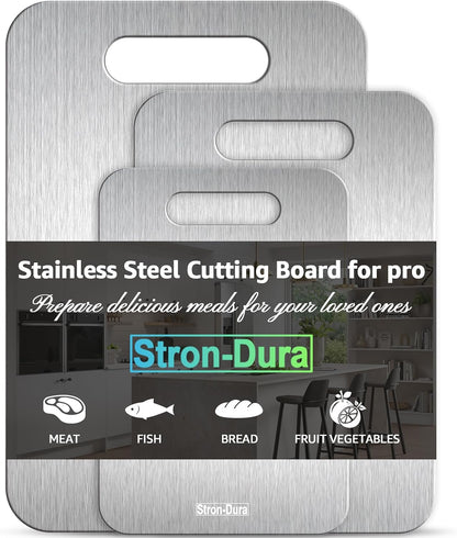 Stron-Dura Small Stainless Steel Cutting Board for Kitchen, 11.5" x 8" Food Grade Metal Chopping Board, Non Toxic Dishwasher Safe, Double Sided Odorless, Cutting Board for Meat Veggies Camping