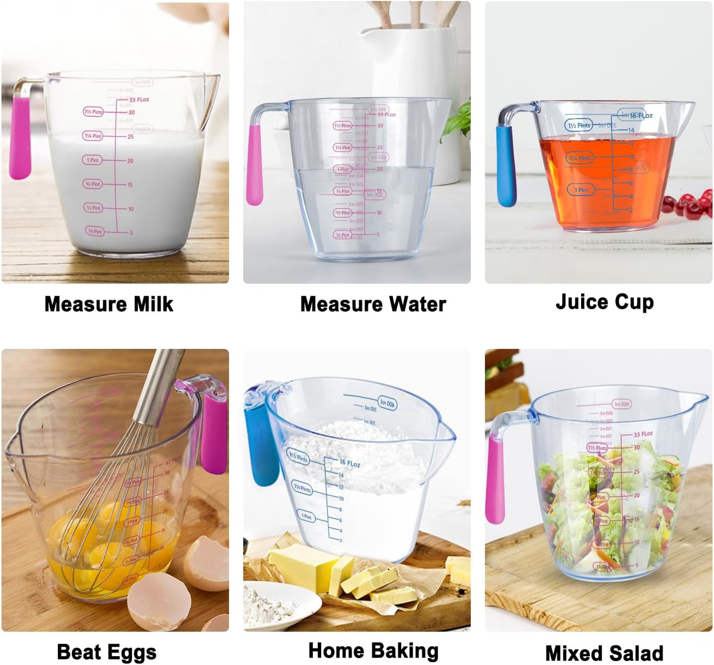 Liquid Measuring Cups with Spout 3 Pcs Stackable Plastic Liquid Measuring Cups with ML OZ Scale, BPA Free Clear Measuring Cup with Non-Drip Spout & Silicone Handle for Kitchen Cooking Baking
