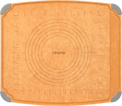 Elihome Essential Series 2-in1 Wood Cutting Board Set for Kitchen, Wooden Board for Chopping Vegetables, Bread, Cheese, Meat, Salad, Bread Board for Countertop, Butcher Block, Non-Slip