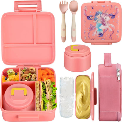 JXXM Bento Lunch Box for Kids With 8oz Soup thermo,Leak-proof Lunch Containers with 5 Compartment,thermo Food Jar and Lunch Bag, Food Containers for School (A-Blue(Extreme Locomotive))