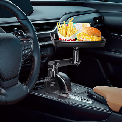 DOUBFIVSY Larger Cup Holder Tray for Car, 10 inch Car Food Tray with Phone Holder Detachable 3 in 1 Car Cup Holder 360° Rotating Food Table Tray Expander for Eating