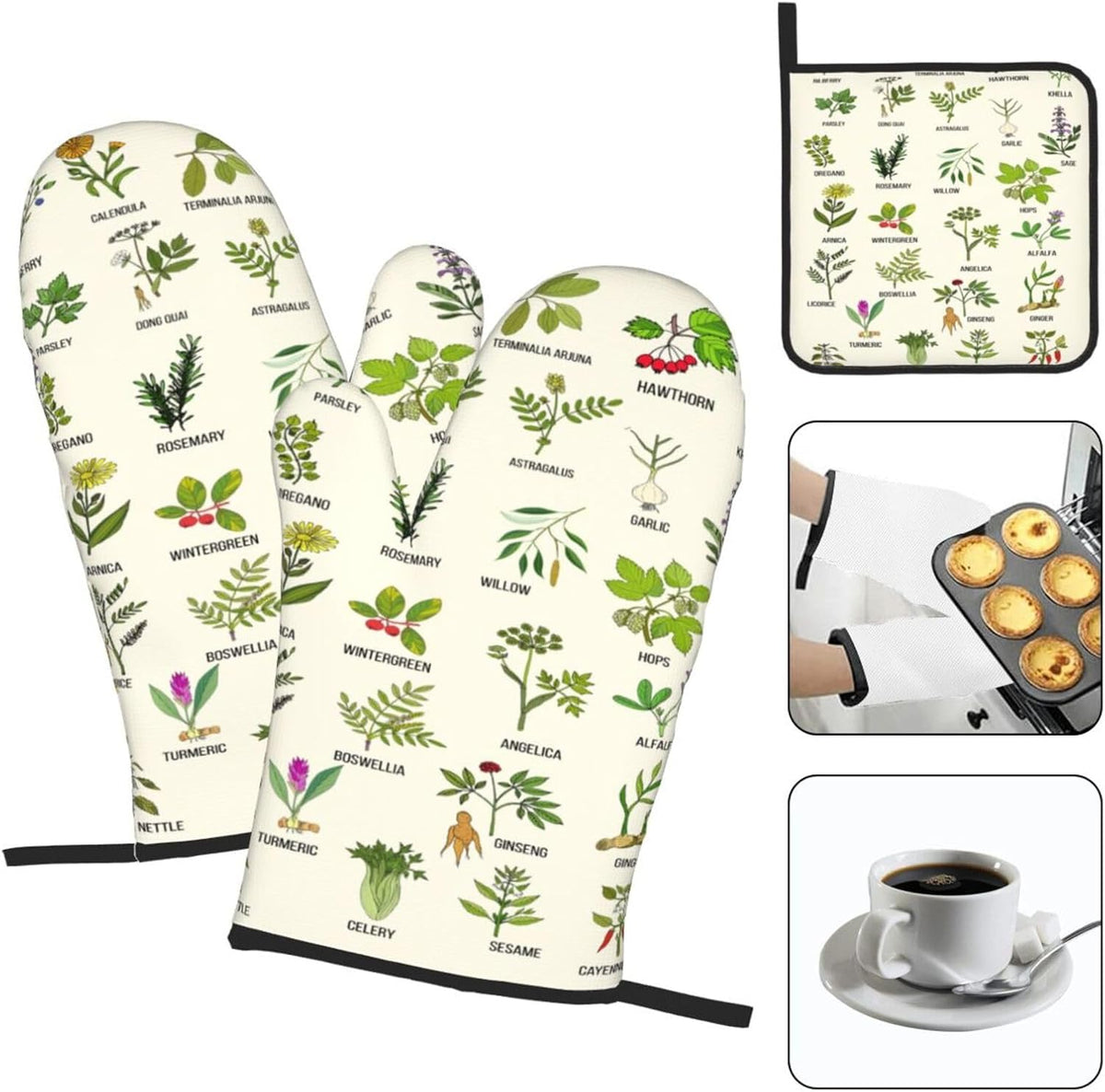 Boho Floral Oven Mitts and Pot Holders Sets of 3, Cute Baker Stuff