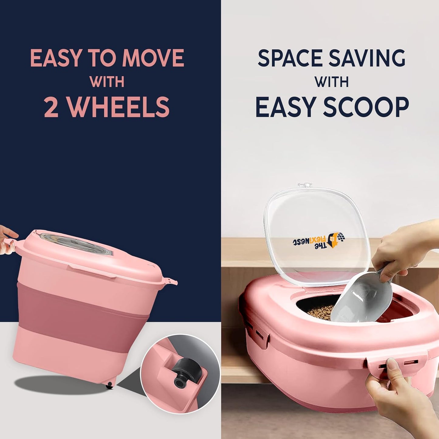 Dog Food Storage Container 30-35 lb, Airtight Collapsible Cute Dog Food Container with Wheels & Scoop, Stackable Pet Food Storage Container for Dog & Cat Food