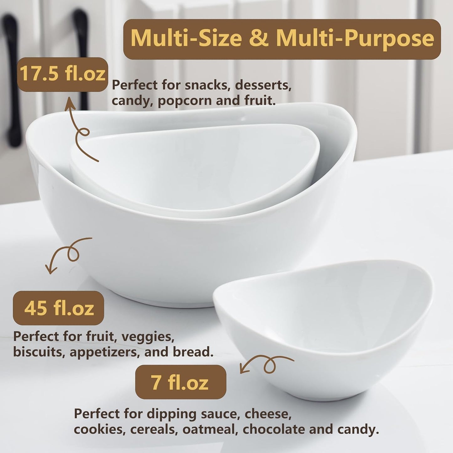 Gomakren 3 Tiered Oval Serving Bowl with Collapsible Metal Rack, Chip and Dip Serving Set, Dessert Appetizer Bowl Set (45oz / 17.5oz / 7oz), Serving Bowls For Mothers Day Entertaining (Gold Stand)