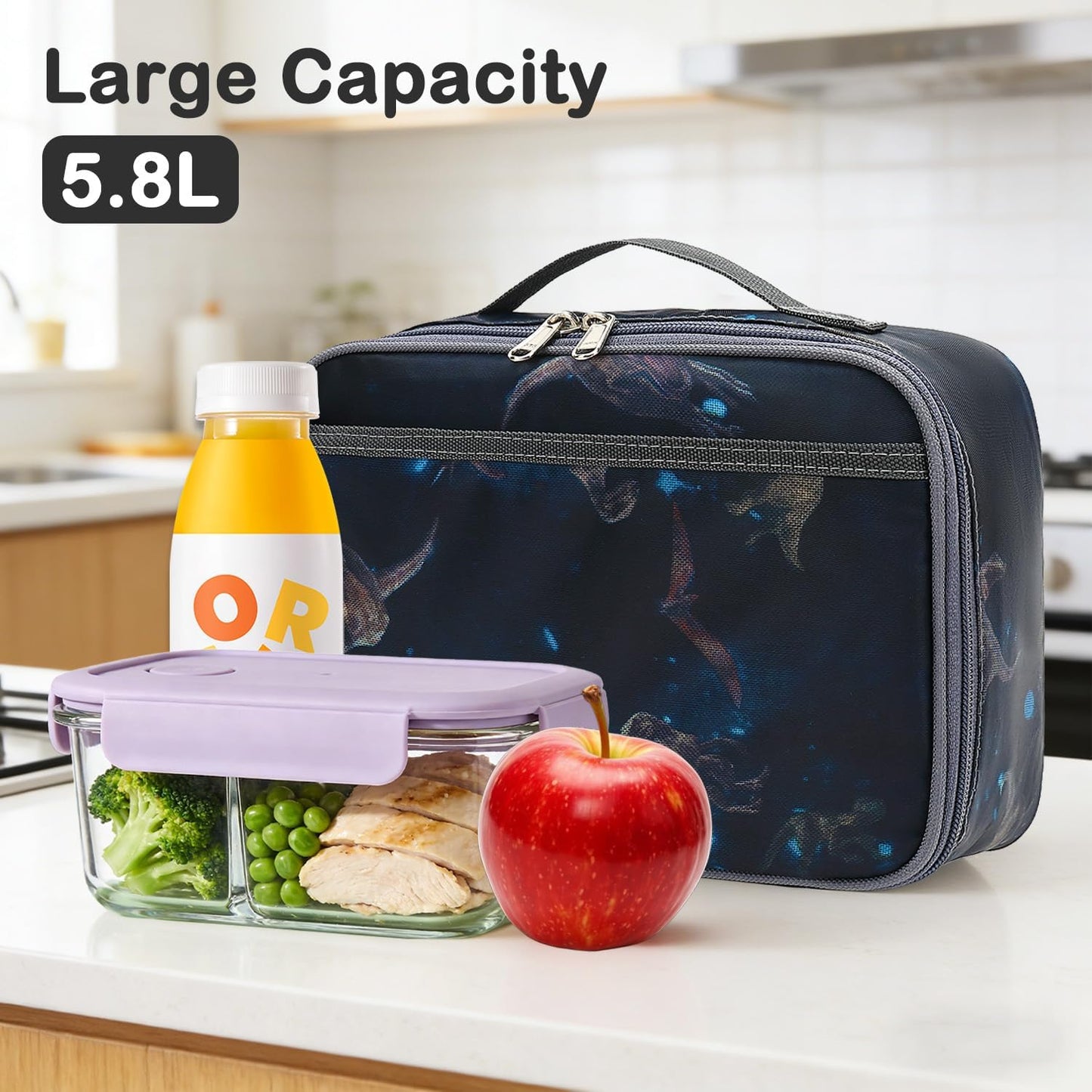 FlowFly Kids Lunch box Insulated Soft Bag Mini Cooler Back to School Thermal Meal Tote Kit for Girls, Boys, Black