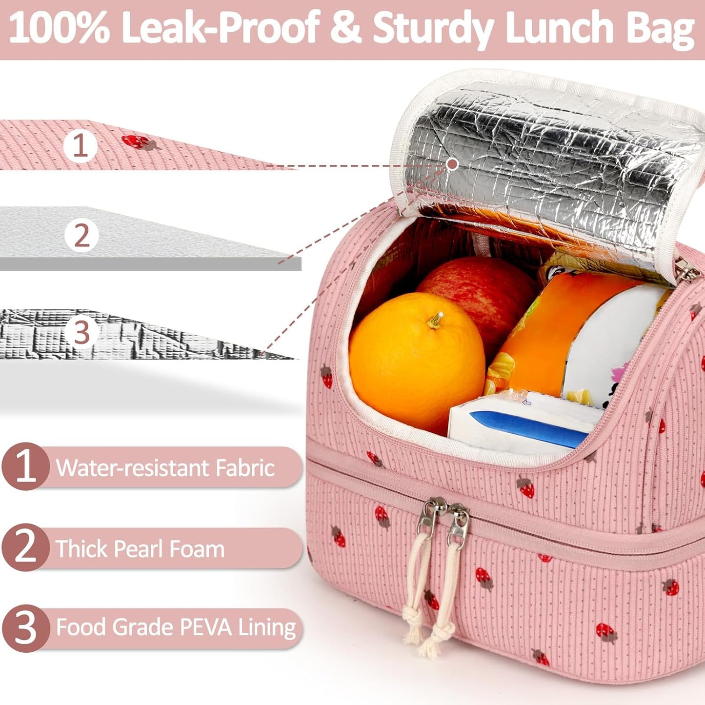 Vankor Corduroy Lunch Box Kids Insulated Lunch Bag Double Decker, Cute Leak-Proof Lunch Box for Boys Girls, Portable Cooler Lunch Bag Thermal Lunch Tote for School Picnic Travel, Light Blue