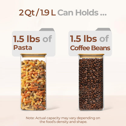 ComSaf Glass Storage Containers With Lids 6-Pack (0.7qt/1.2qt/1.6qt), Glass Pantry Storage Containers, Rectangular Glass Jars With Lid, Glass Canisters For Kitchen Flour Cereal Sugar Tea Coffee Bean