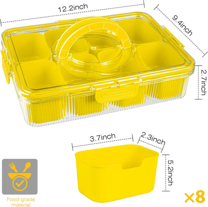 Patent Divided Serving Tray with Lid & Handle - Snackle Box Organizer for Charcuterie, Sandwiches, Veggies, Fruits, Candy - Portable Food Storage for Travel, Beach, Picnics（1 pcs, Orange）