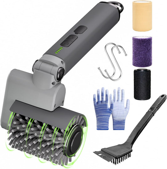 Electric Grill Brush,BBQ Grill Cleaner with 3 Heads, 3-Speed & Angle Adjust Cordless Rotary Grill Brush,IP67 Waterproof,150Mins & 58W Motorized Grill Cleaning Brush Kit with 5200mAh Battery