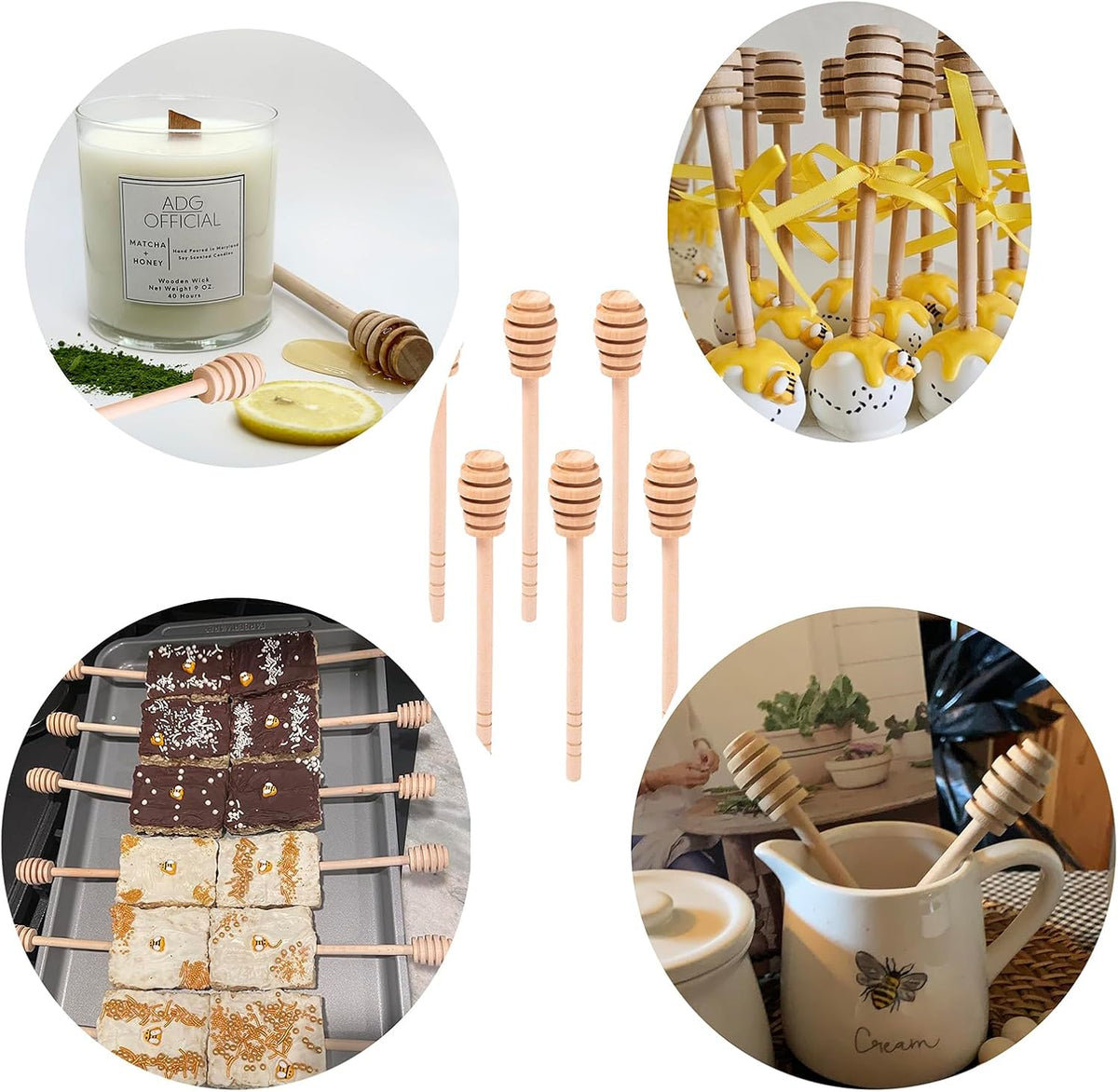 6 inch Wooden Honey Mixing Stirrer Dipper Stick Collecting Dispensing Drizzling Honey Spoon Dipper Jam Portable Wedding Party Gift (100, 6Inch)