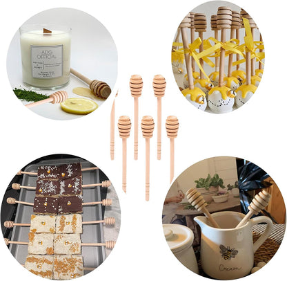 6 inch Wooden Honey Mixing Stirrer Dipper Stick Collecting Dispensing Drizzling Honey Spoon Dipper Jam Portable Wedding Party Gift (100, 6Inch)