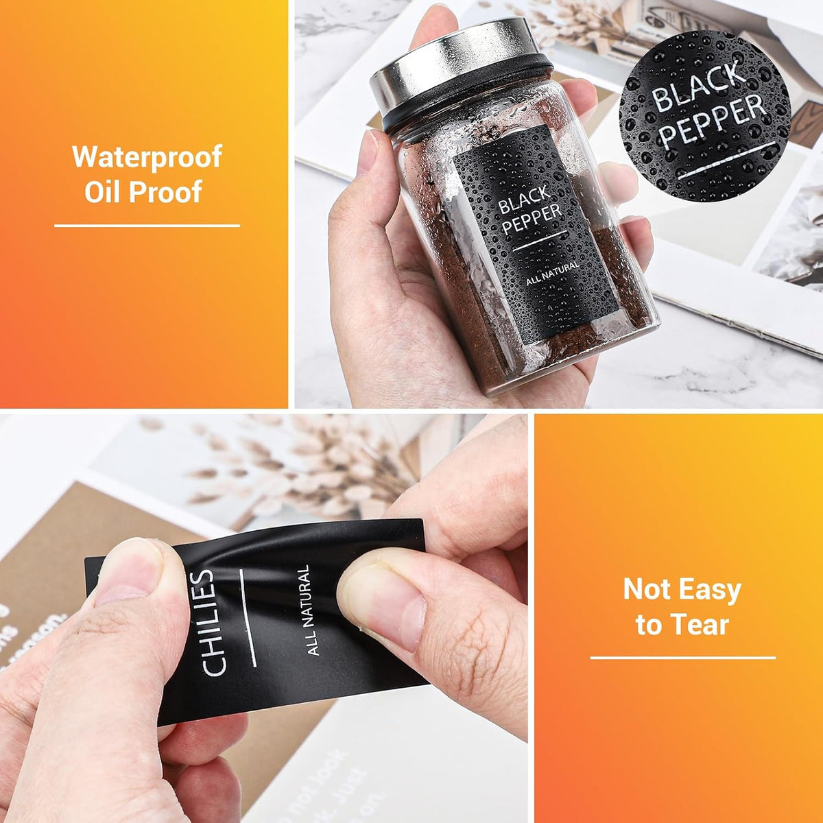 Segarty Food Label Stickers, 300 Pcs Blank Expiration Date Stickers to Write On, with 1 Black Pen, Waterproof Removable Freezer Labels for Glass Spice Jars, Canister, Food Container