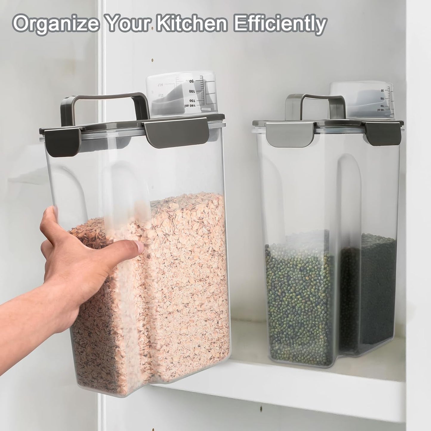 Komzon Rice Storage Containers, Rice dispenser with Pouring Spout Portable Handle for Flour, Pasta, Grain and Baking, Pet Dog Cat Bird Food Container 20 LB Grey