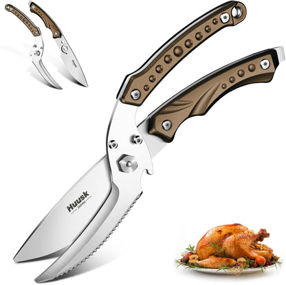 Huusk Kitchen Scissors All Purpose Poultry Shears Heavy Duty Ultral Sharp Detachable Kitchen Shears for Chicken Bone Turkey Silvery Stainless Steel Cooking Shear Thanksgiving