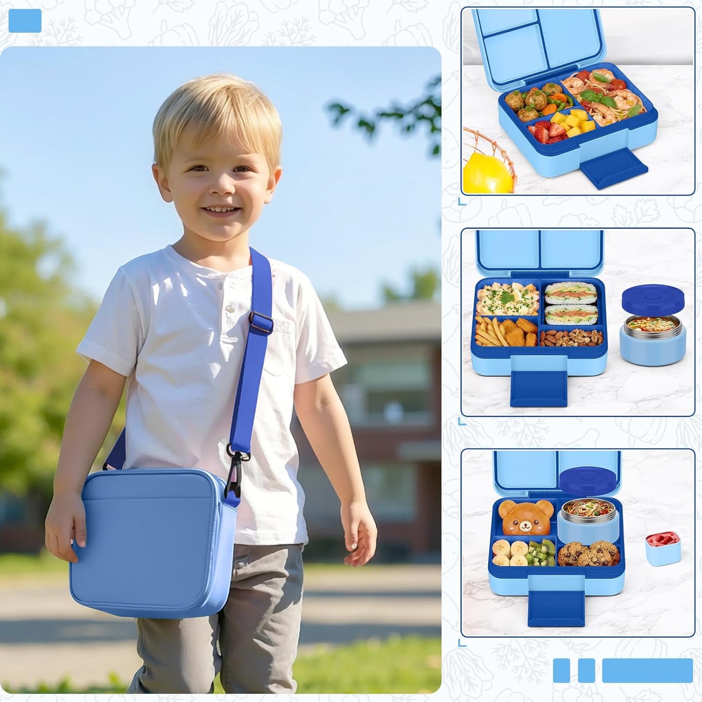 Bento Box Set with 9.5oz Soup Thermo Kids Leak-proof Lunch Box Container with 4 Compartment Stainless Steel Insulated Hot Food Jar with Bag for School Travel - Pink