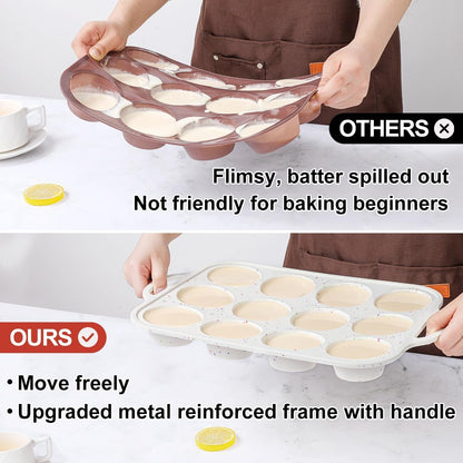 CAKETIME Silicone Muffin Pan - Cupcake Pan, Mini Loaf Pan Silicone Baking Molds Food Grade 3-Pack