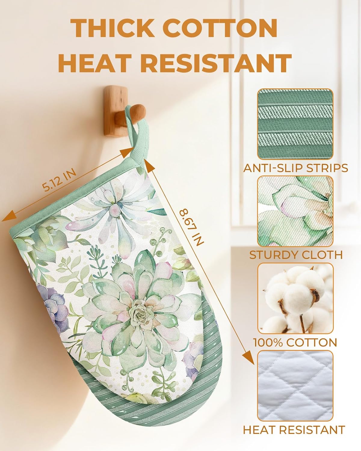100% Thick Cotton Mini Oven Mitts Silicone Grip Lemon & Birds
