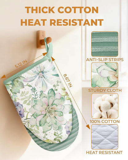 100% Thick Cotton Mini Oven Mitts Silicone Grip Lemon & Birds