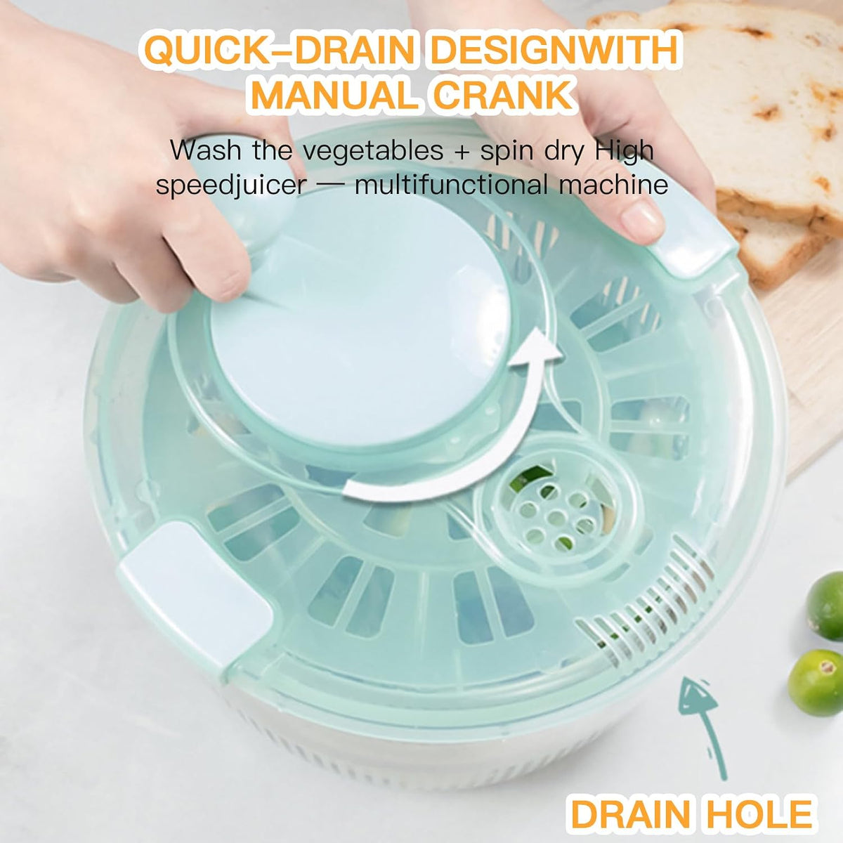 Large Salad Spinner,6.3QT Lettuce Spinner, Salad Dryer for Washing, Spinning, and Draining Greens, Fruits, and Vegetables