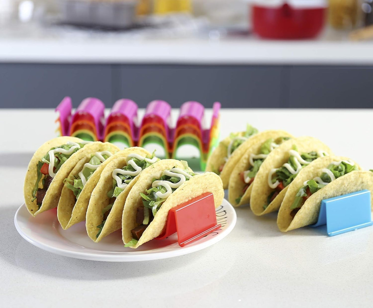 6-Color Small Taco Holder Stand – 6-Slot BPA-Free Taco & Tortilla Organizer for Kitchen, Parties, Picnics & BBQ | Dishwasher Safe, Stackable & Space-Saving Design