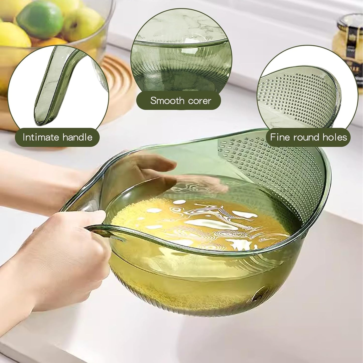 2-In-1 Rice Strainer,Large Rice Washer Beans Washer Strainers And Colanders - Washing Bowl for Fruit Washing Bowl With Strainer,Rice Washing Bowl Multifunctional Drain Basket (White)