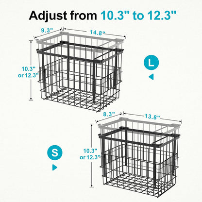 iSPECLE Deep Freezer Organizer Bins - Height-Adjustable Fit 12" Pizza, 2Pcs | Extra Large, Stackable For 5 to 7 Cu. Ft Chest Freezers, Easily Sort and Get Frozen Foods with Handles, No Digging, Black