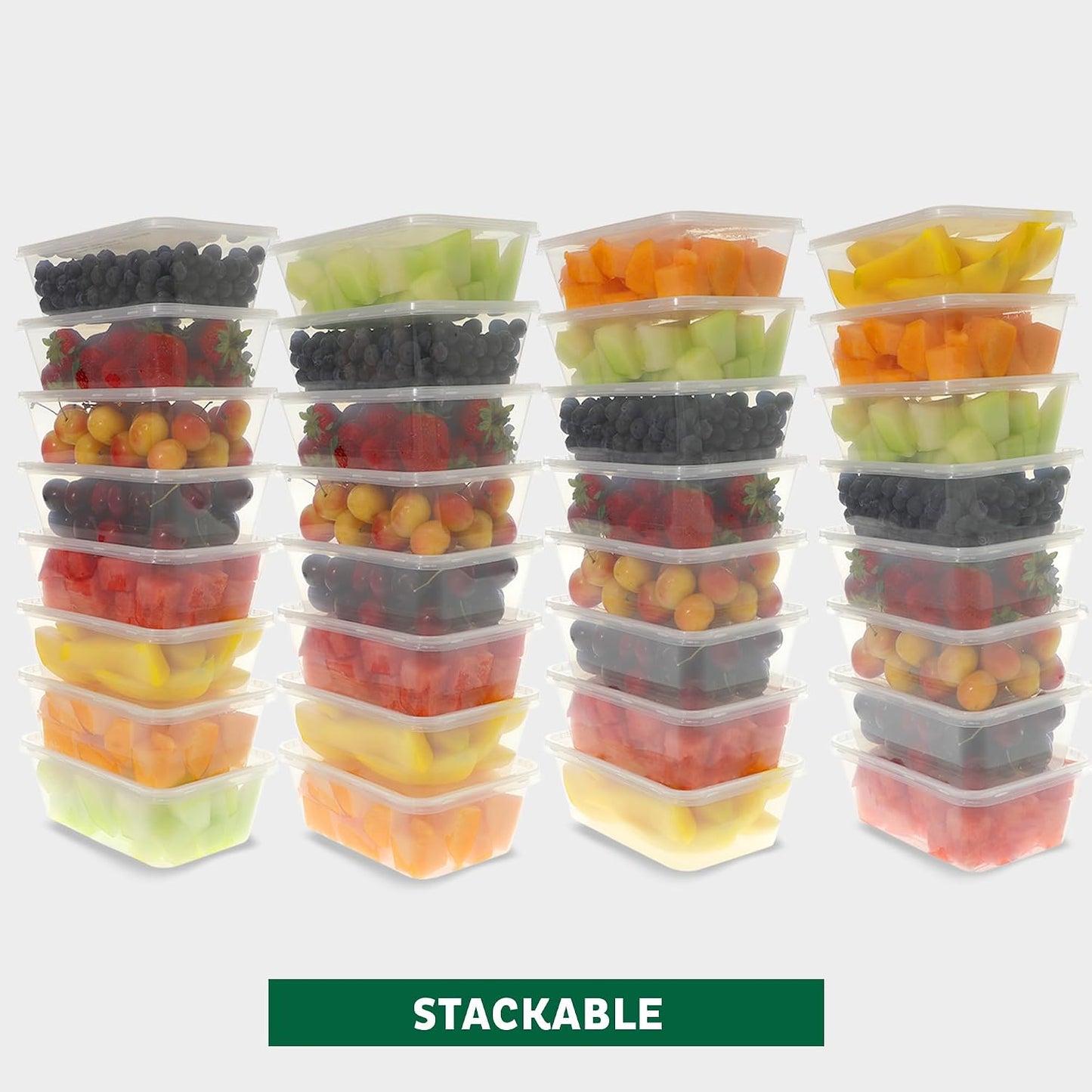 Freshware Food Storage Containers with Lids [60 Pack 8, 16, 32 oz, 20 sets each size] Plastic Deli Containers, Meal Prep Containers, Microwave and Freezer Safe, Stackable, Leakproof, BPA Free, Clear