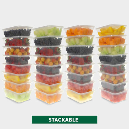 Freshware Food Storage Containers with Lids [60 Pack 8, 16, 32 oz, 20 sets each size] Plastic Deli Containers, Meal Prep Containers, Microwave and Freezer Safe, Stackable, Leakproof, BPA Free, Clear